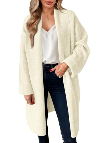 Saodimallsu Womens Long Cardigan Sweaters Chunky Open Front Oversized Slouchy Knit Fall Trendy Coatigan Jackets Beige | Amazon (US)
