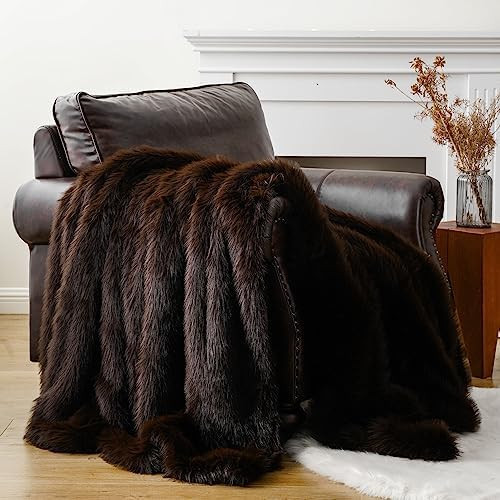 Luxury Fluffy Brown Faux Fur Throw Blanket, Cozy Warm Fur Blanket for Couch, Sofa, Chair, Bed, Pl... | Amazon (US)