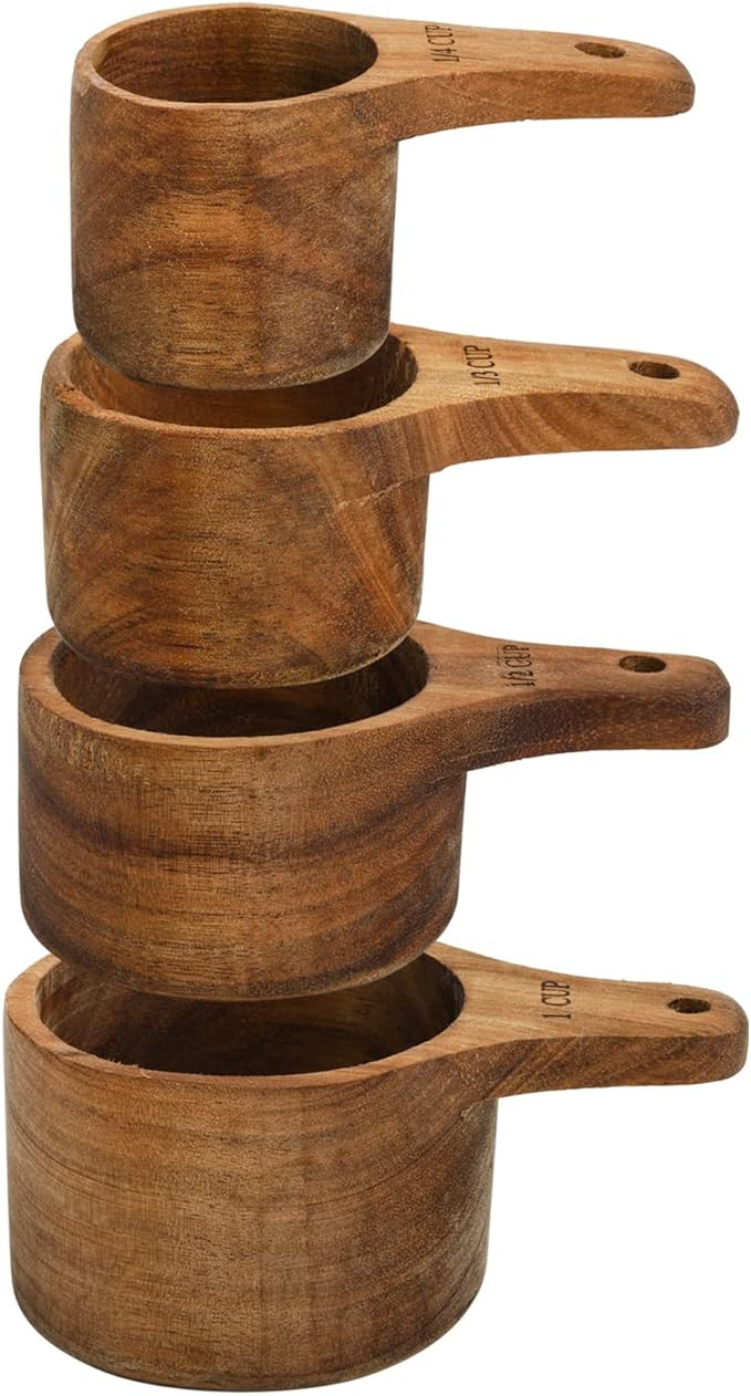 Lyellfe Set of 4 Acacia Wood Measuring Cups, Stackable Kitchen Measure Tool with Handle, Baking a... | Amazon (US)