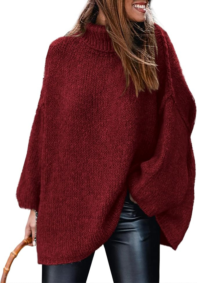 PRETTYGARDEN Women's 2025 Fall Turtleneck Oversized Sweaters Long Sleeve Chunky Knit Pullover Top... | Amazon (US)