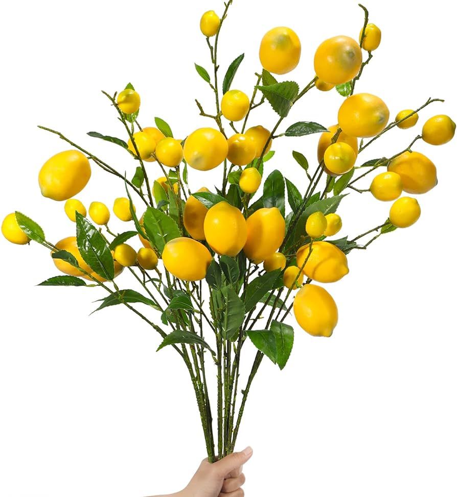 Janinka 6 Pcs 36.22 Inches Artificial Lemon Branches Decor Yellow Faux Fake Lemon Table Decor Wit... | Amazon (US)