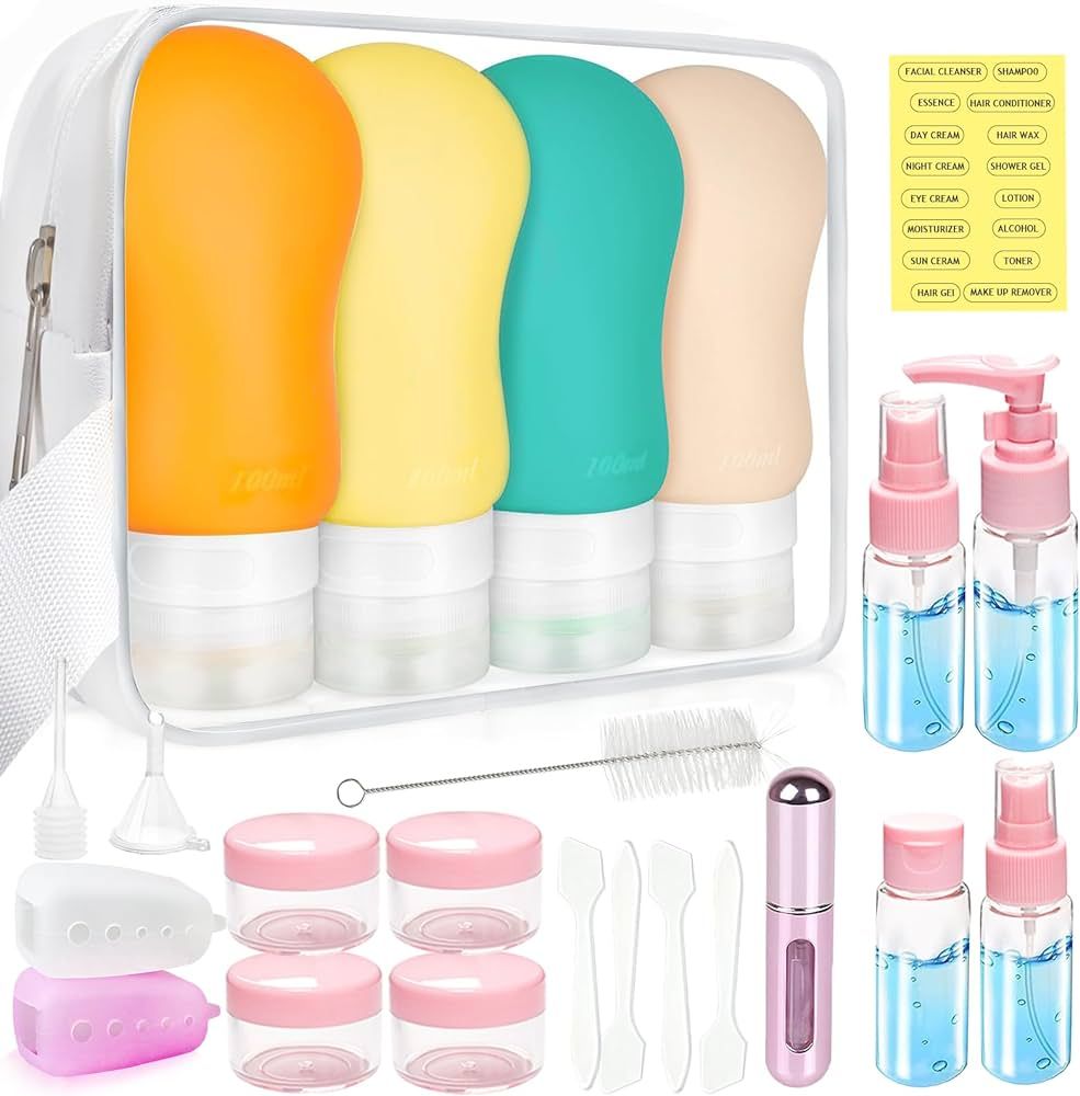 24 Pack Travel Bottles Set for Toiletries, TSA Approved Leak Proof Silicone Squeezable Containers... | Amazon (US)