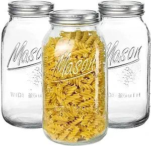 Wide Mouth Mason Jars 64 oz 3 Pack Half Gallon Mason Jars with Airtight Lid and Band, Large Clear... | Amazon (US)