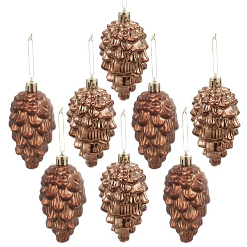 Luxshiny Christmas Pine Cones, 8pcs Glitter Pinecones Ornaments with String 4x2 Inches Xmas Tree Matte Pine Cones Holiday Hanging Decoration for Tag Wreaths Coffee | Amazon (US)