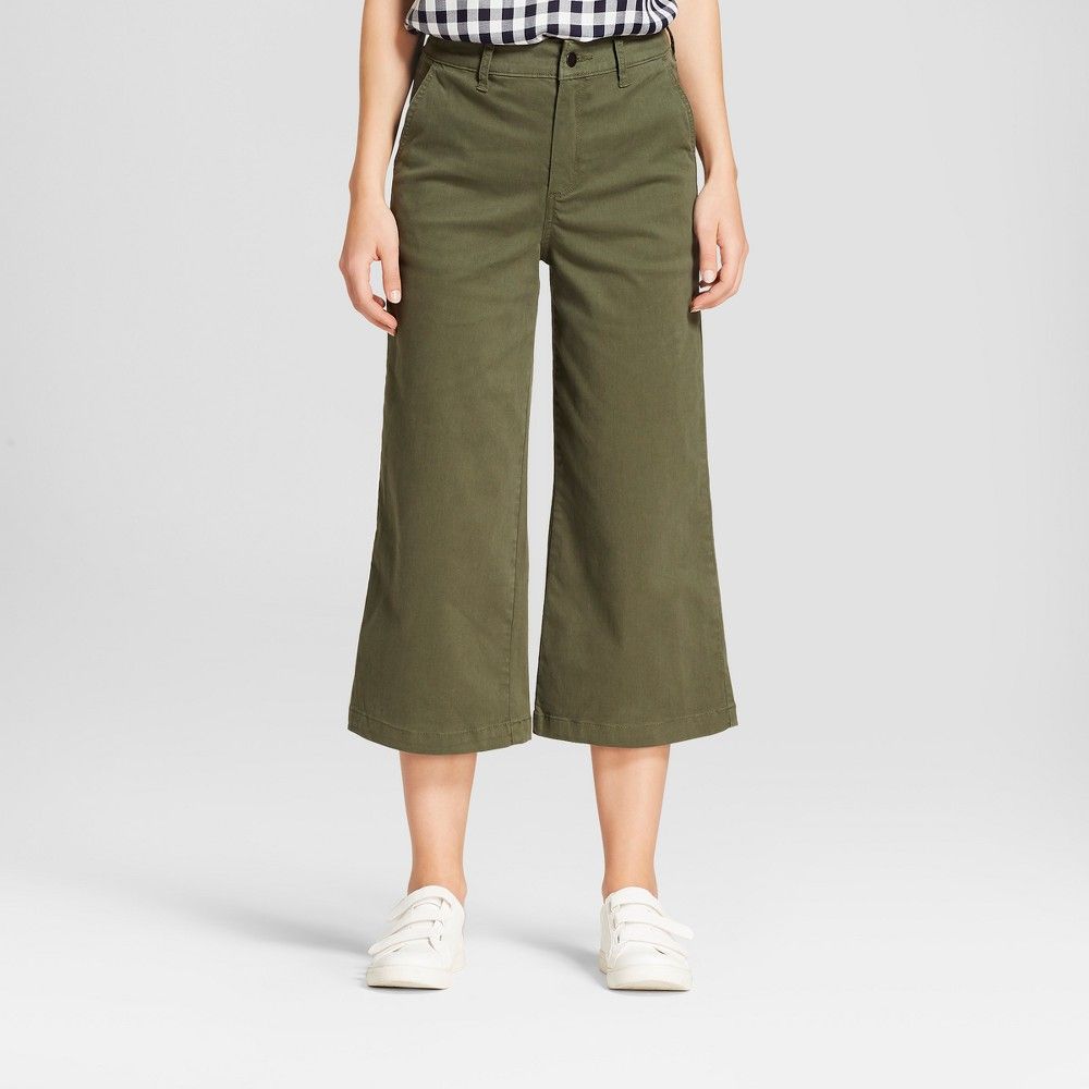 Women's Wide Leg Denim Crop Pants - A New Day Olive (Green) 8 | Target