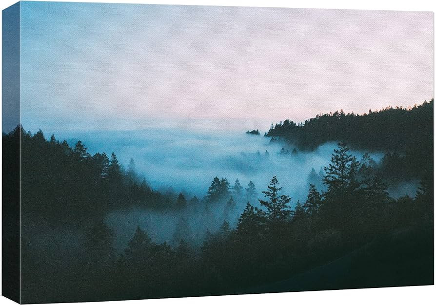 wall26 Canvas Print Wall Art Fog Rolls Over Forest Trees Nature Wilderness Photography Modern Art... | Amazon (US)
