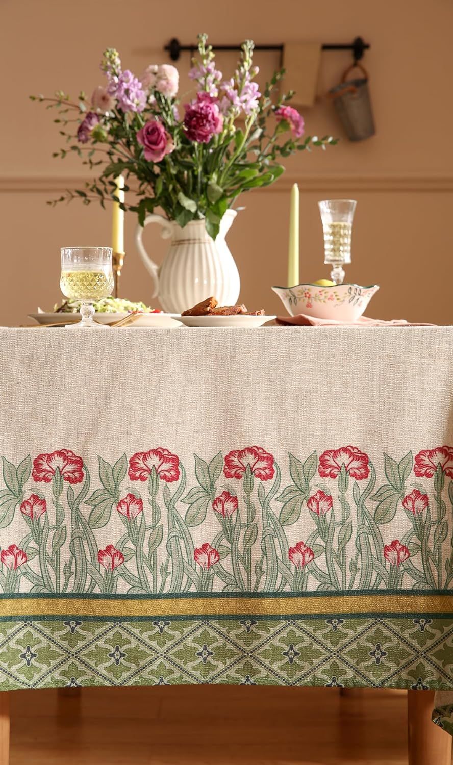 Designer Small Green Tablecloth for Square Tables,Vintage Linen with Leaves and Flowers Pattern T... | Amazon (US)