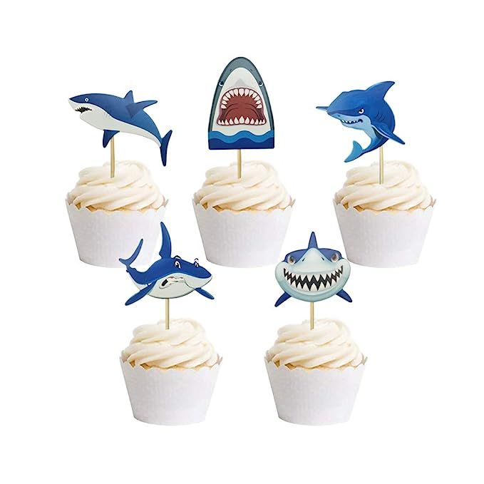 30 PCS Baby Shark Cupcake Toppers Shark Theme Party Supplies Kids Birthday Party Supplies Decorat... | Amazon (US)