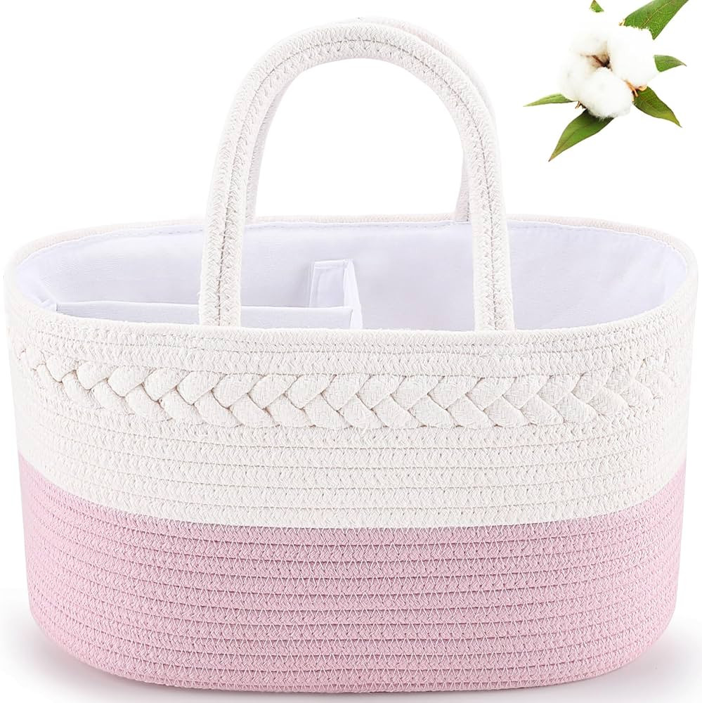 ABenkle Baby Diaper Caddy, Nursery Storage Bin and Car Organizer for Diapers Wipes, Cotton Rope B... | Amazon (US)