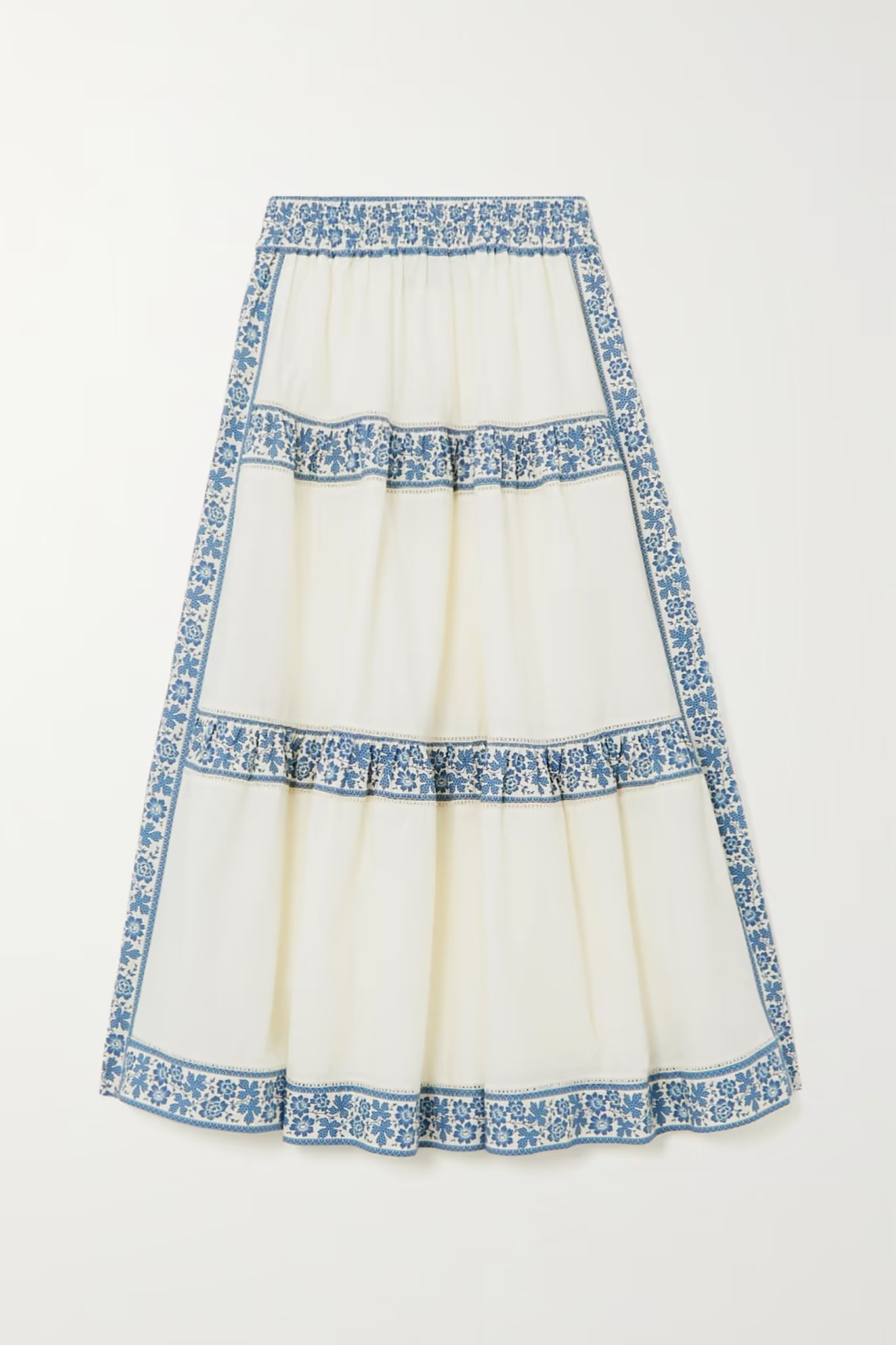 Arlo paneled lace-trimmed cotton-poplin midi skirt | NET-A-PORTER (US)