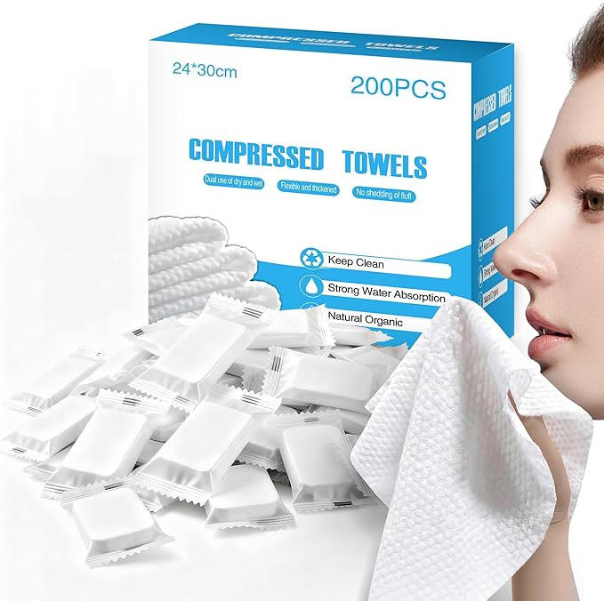 200 PCS Compressed Towels, Extra Thick Disposable Face Towel Tablets, Portable Bulk Compressed Co... | Amazon (US)