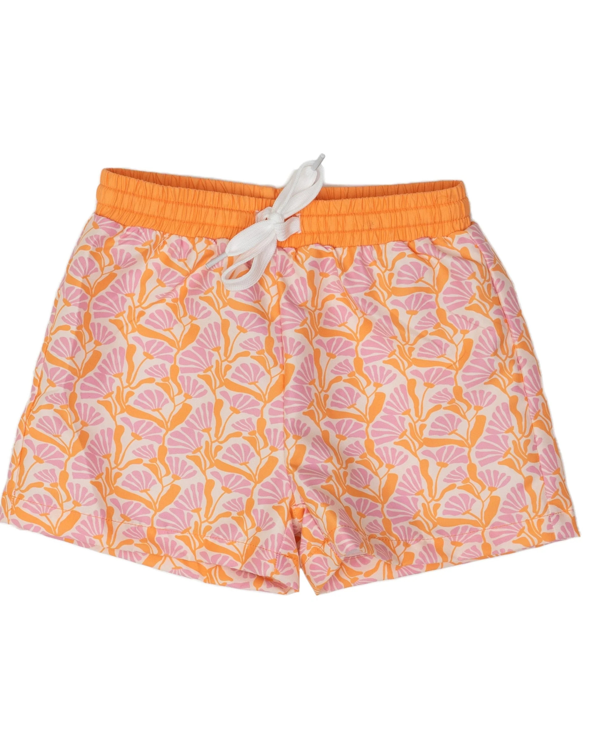 Boys Mod Pink Orange Floral Trunks UPF50 | The Oaks Apparel Company