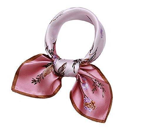 ANDANTINO 100% Small Square Pure Mulberry Silk Scarf -21'' x 21''- Breathable Lightweight Neckerchief -Digital Printed Headscarf (Pale Pink) | Amazon (US)