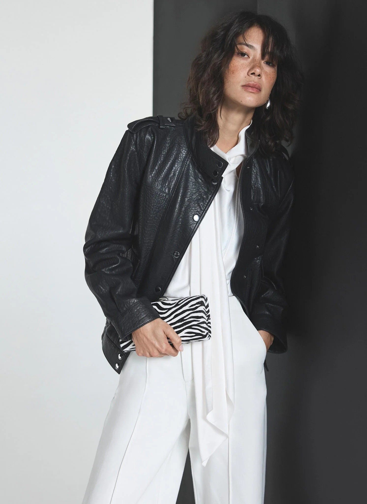 Black Textured Leather Jacket | Mint Velvet