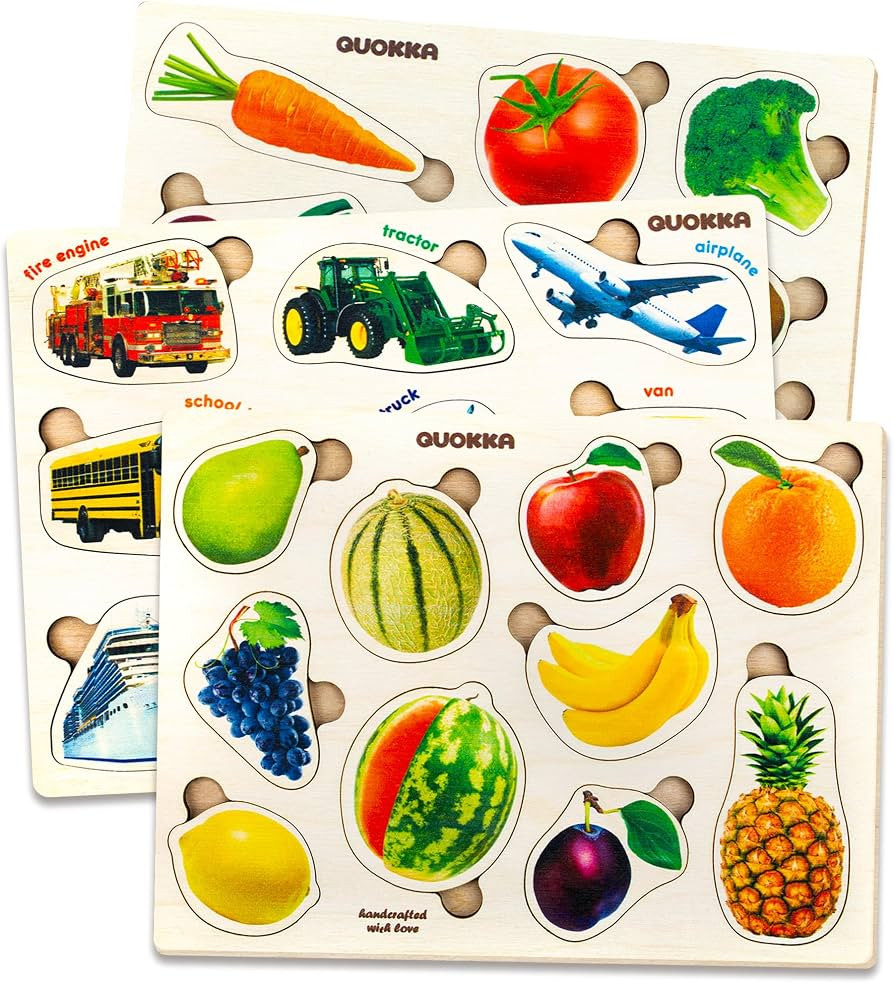 QUOKKA Wooden Puzzles for Toddlers 1-3 – 3xSET Toddler Puzzles Ages 2-4 – Montessori Cars Toy... | Amazon (US)