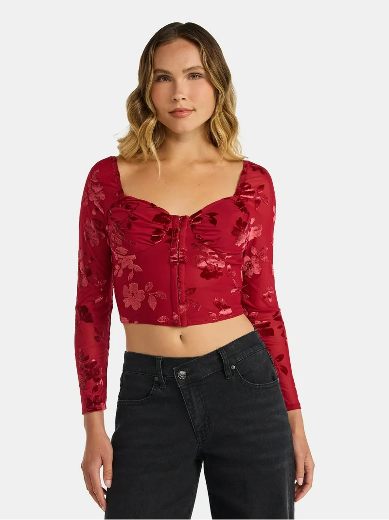 Madden NYC Women's Corset Top with Long Sleeves, Sizes XXS-XXL - Walmart.com | Walmart (US)