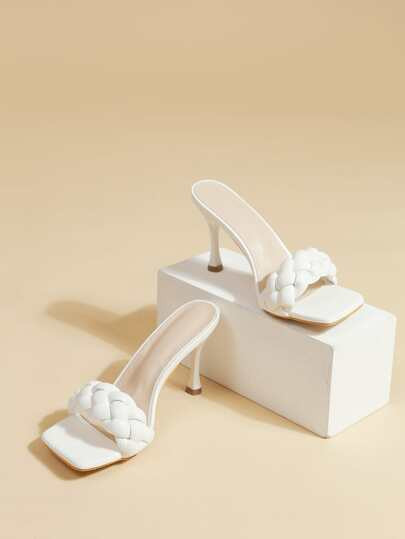 Woven Strap Heeled Mule Sandals | SHEIN