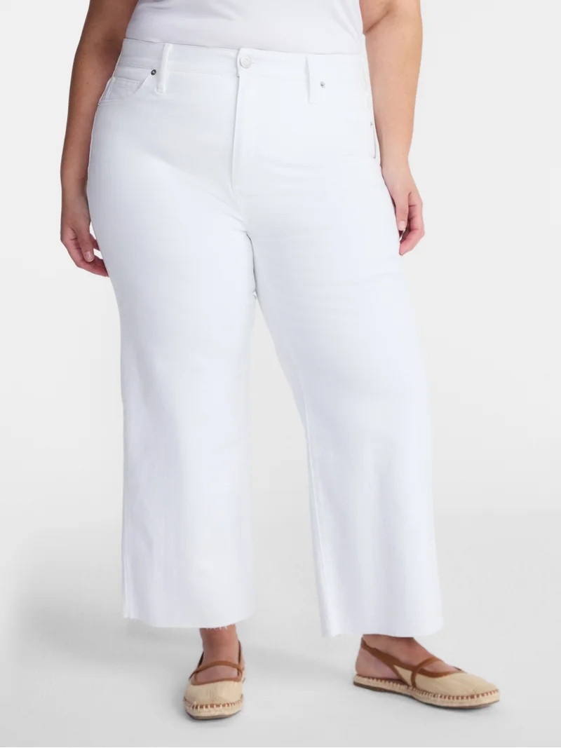 Terra & Sky Women's Plus Mid Rise Wide Leg Ankle Cut Hem Jeans, 26" Inseam, Sizes 16W-24W | Walmart (US)