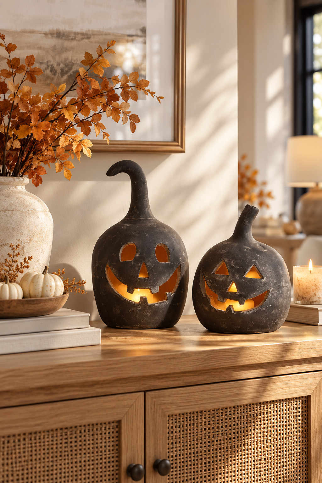The Black Clay Jack-O’-Lantern Set is giving that cozy old-school Halloween look and I’m obsessed 🎃 They’re perfect for a console table, fireplace hearth, or dining room sideboard with fall branches and candles around them. I love decor that looks even better once the lights are low at night. #JackOLanternDecor #HalloweenIndoorDecor #BirchLane #HalloweenDecorations #PumpkinDecor #CozyHalloween #FallHomeDecor #HalloweenMantel #SpookySeason #HomeDecorFinds 

 #LTKSeasonal #LTKHome #LTKSaleAlert