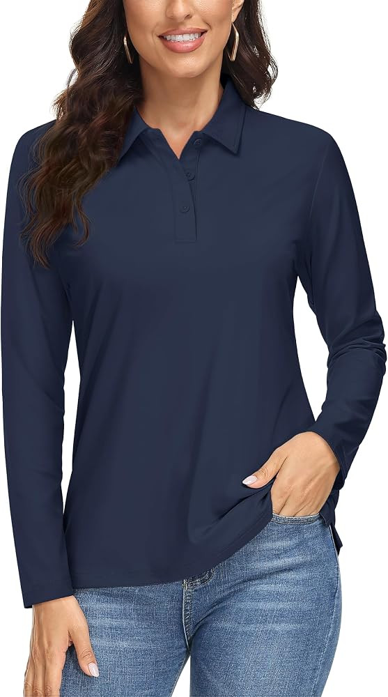 MAGCOMSEN Women's Long Sleeve Polo Shirts UPF 50+ Golf Tops Moisture Wicking Collared Shirt Tenni... | Amazon (US)