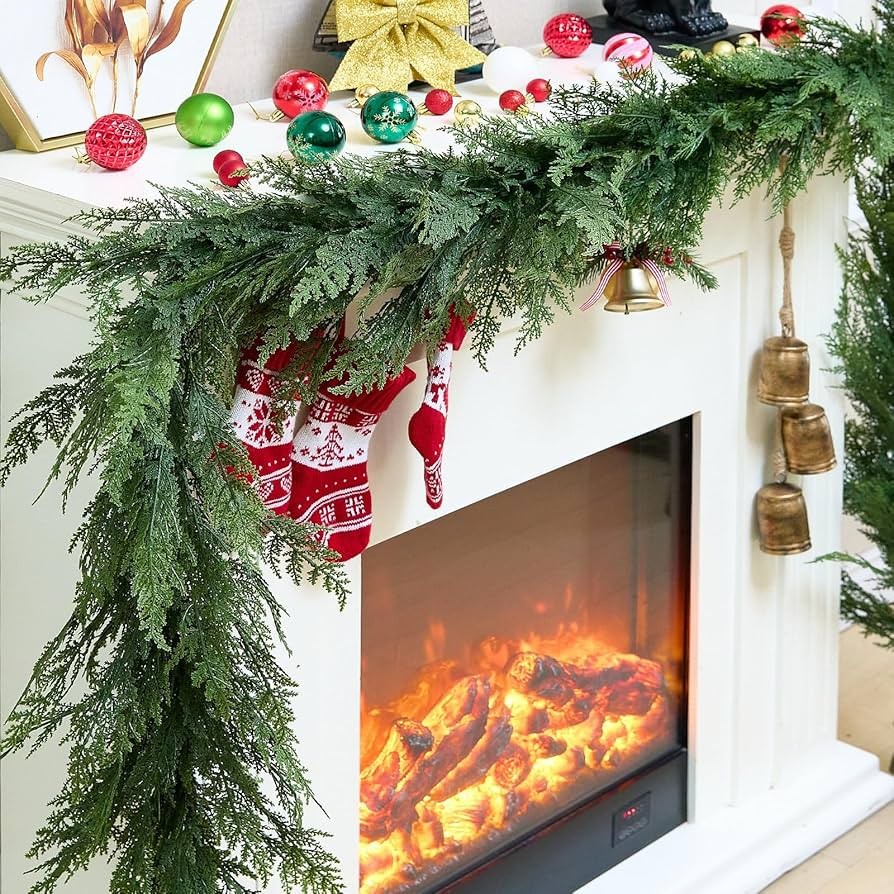 9Ft Christmas Garland, Realistic Cedar Cypress Norfolk Pine Greenery Garland Faux Christmas Decor... | Amazon (US)