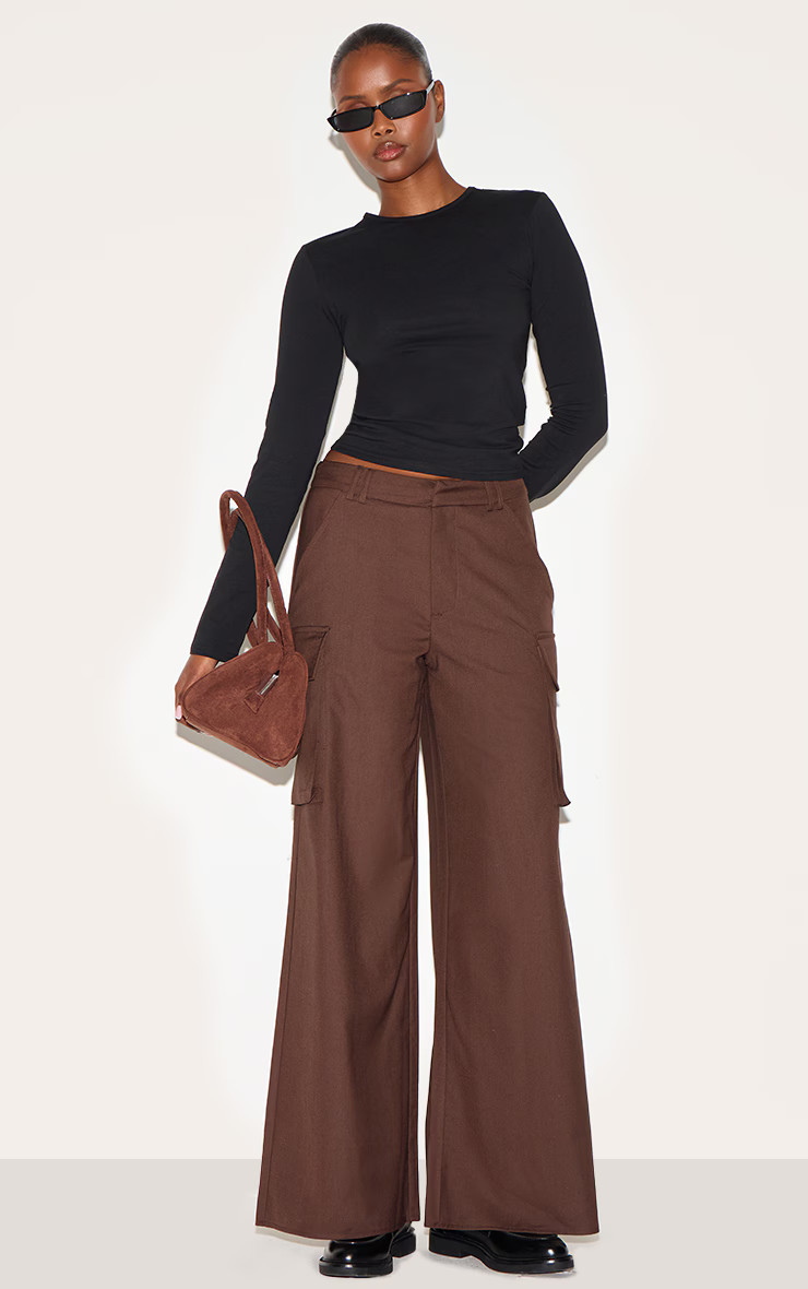 Deep Chocolate Woven Pocket Straight Leg Pants | Bottoms | Pretty Little Thing (Australia & New Zealand)