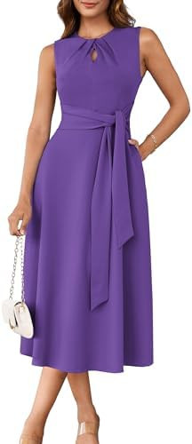 GRACE KARIN Women 2025 Summer Work Dress Sleeveless Tie Waist Elegant Party Cocktail A Line Flowy... | Amazon (US)