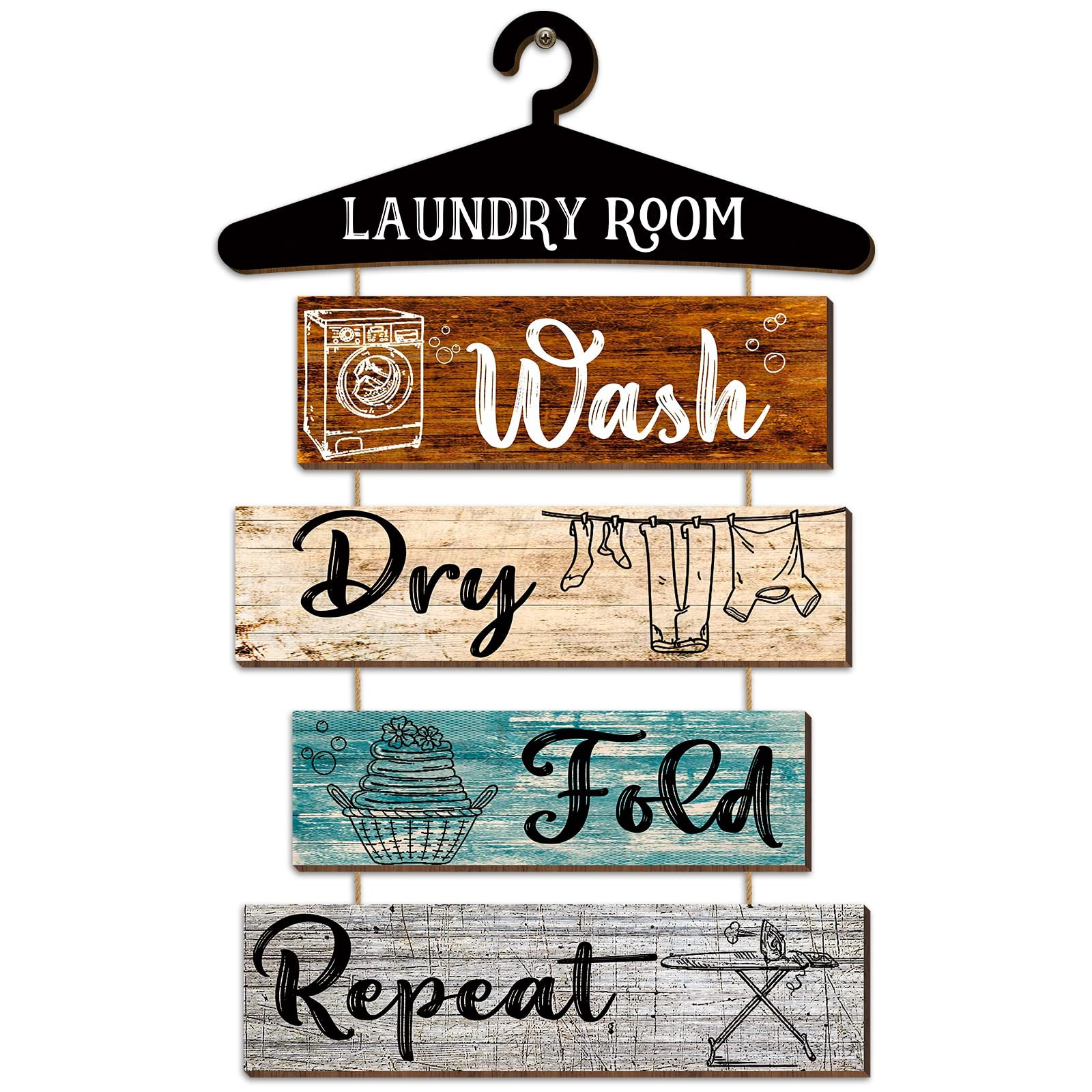 Blulu 5 Pieces Laundry Room Decor Rustic Vintage Farmhouse Room Rules Hanging Sign Wooden Wash Dr... | Amazon (US)