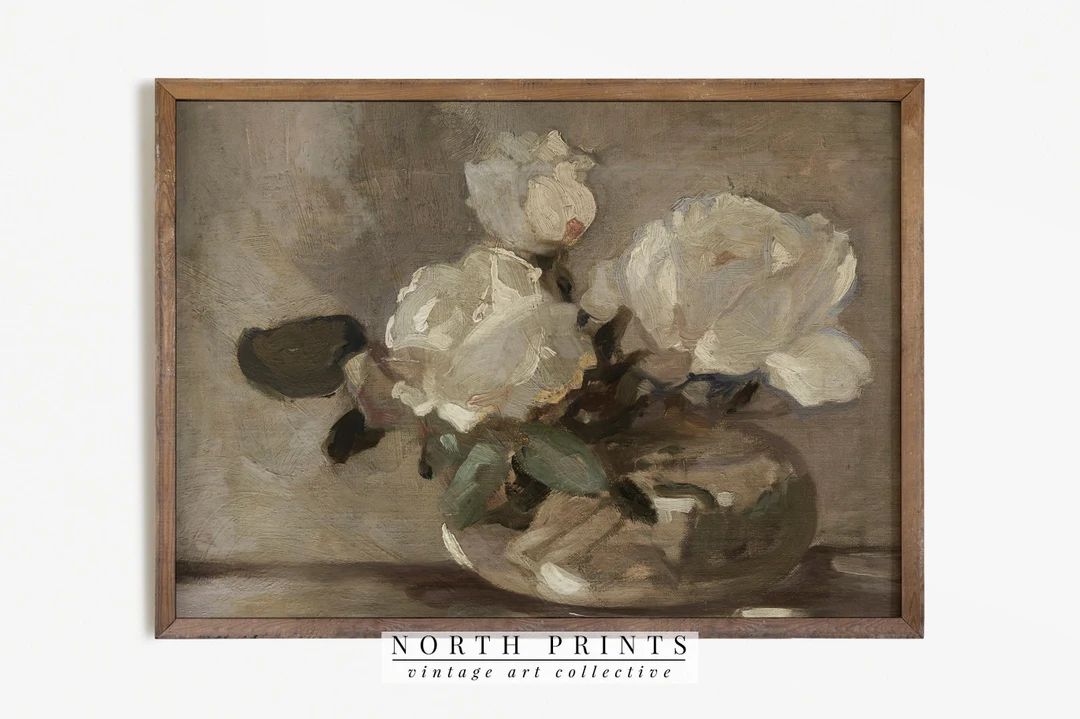 Flower Still Life | Vintage Roses Vase Painting | Neutral Farmhouse Decor DIGITAL PRINTABLE #517 | Etsy (US)