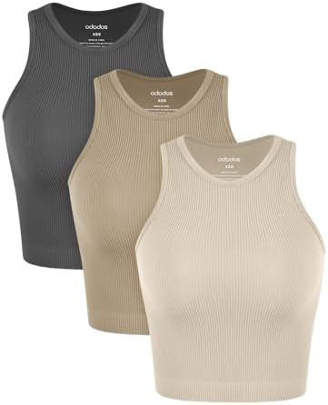 ODODOS 3-Pack Seamless Crop Tank for Women Ribbed Soft High Neck Cropped Tops | Amazon (US)