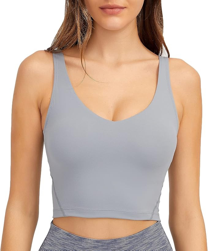 Lemedy Women Sports Bra Longline Crop Tank Top Padded Workout Running Yoga | Amazon (US)