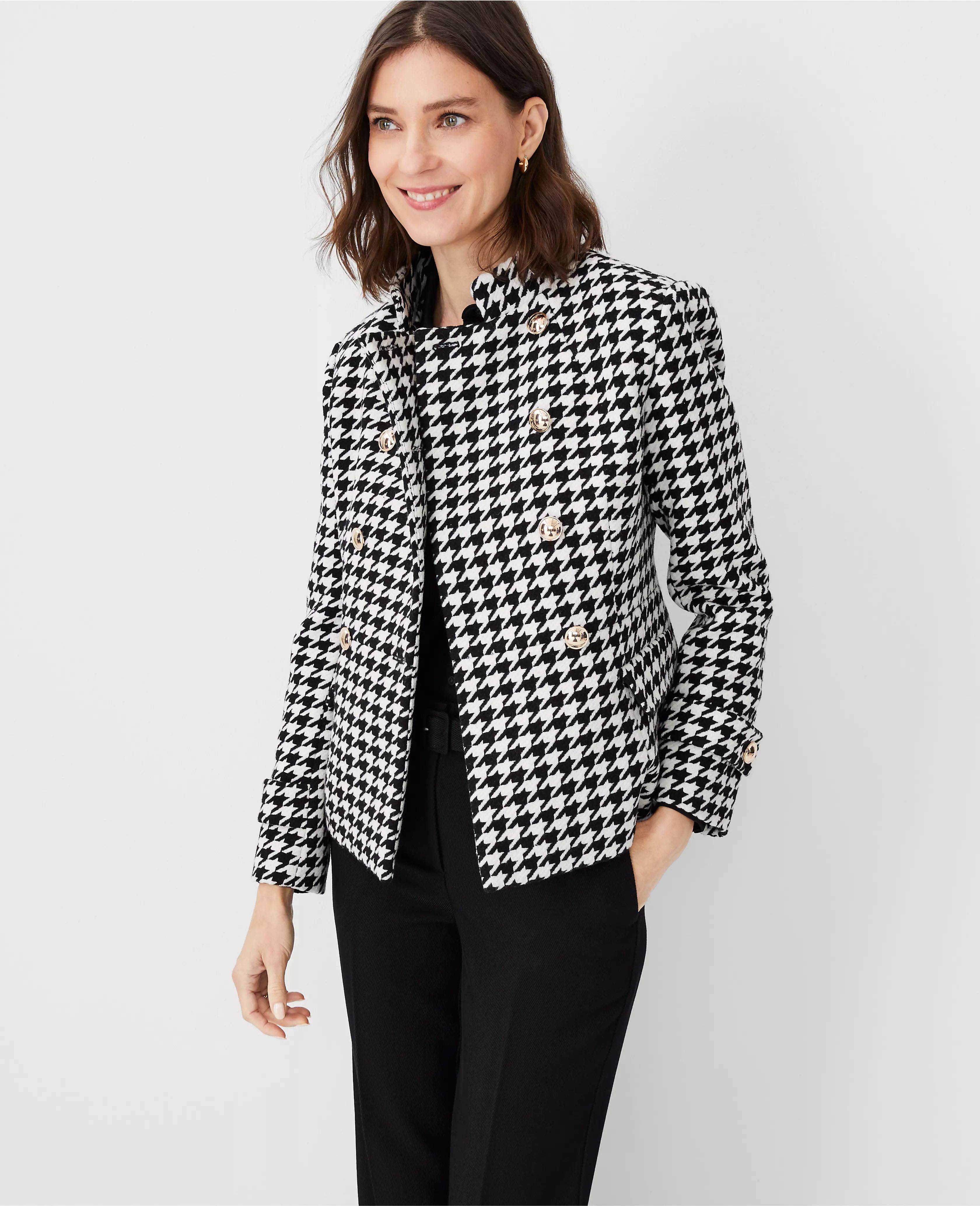 Houndstooth Wool Blend Military Jacket | Ann Taylor (US)