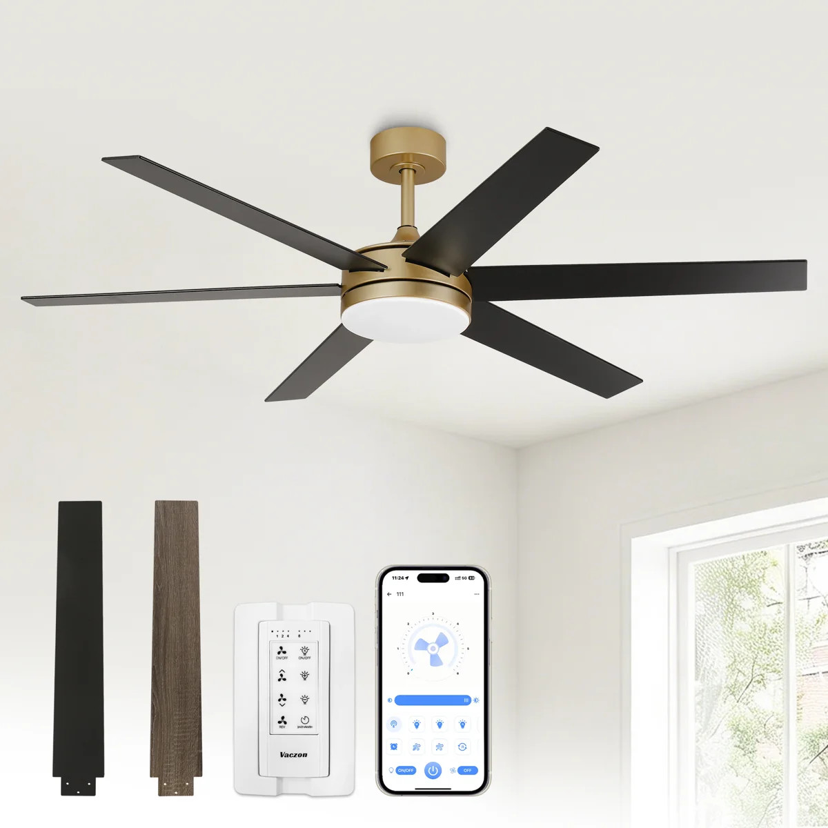 Vaczon 60" Modern Smart Large Ceiling Fan with Dimmable 3CCT LED Lights, 6-Speed Reversible DC Mo... | Wayfair North America