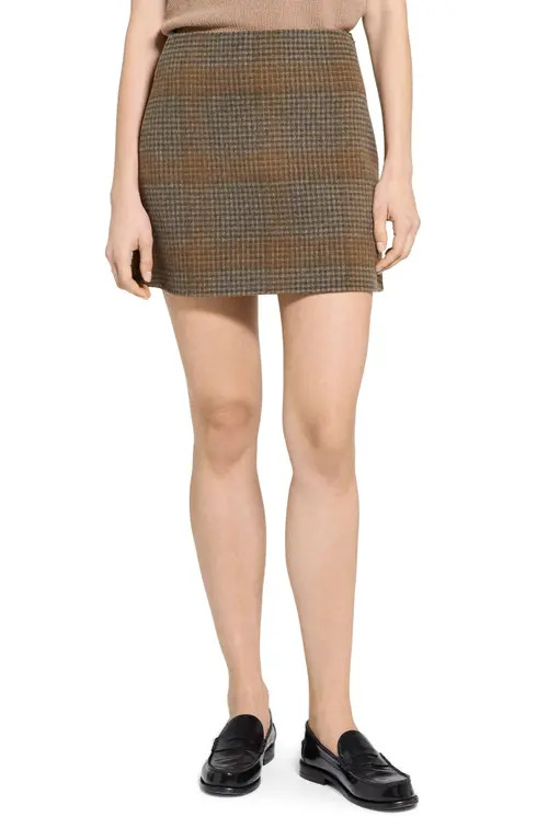 Theory Plaid Wool & Cashmere Miniskirt in Brass Multi at Nordstrom, Size 8 | Nordstrom
