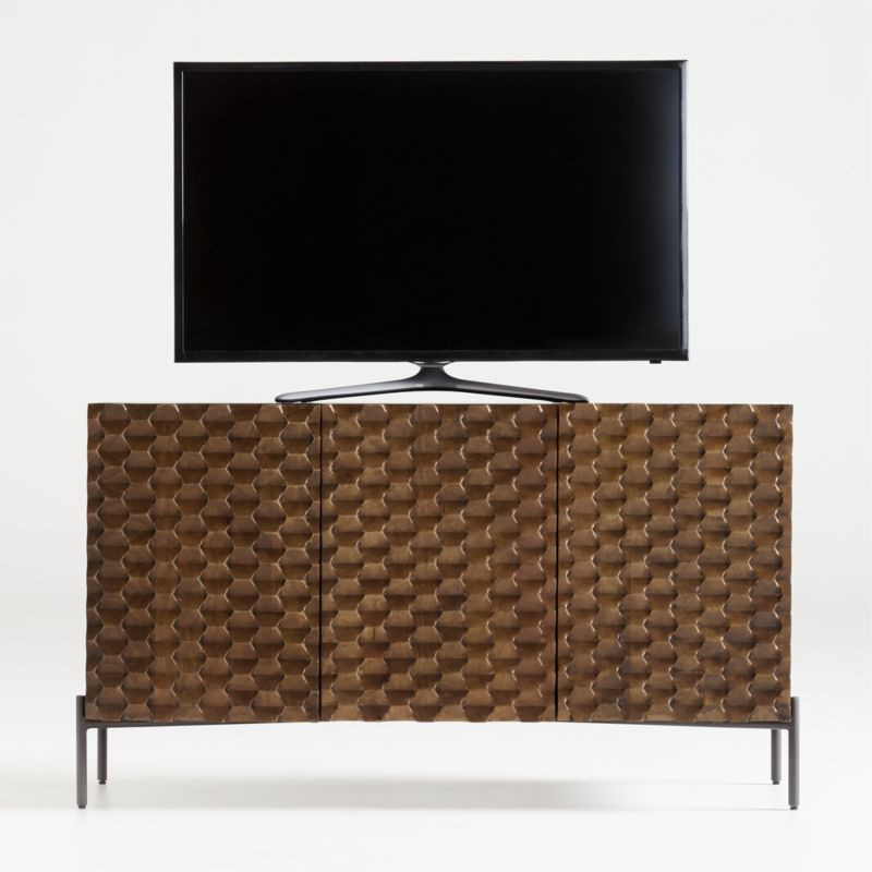 Raffael Small Carved Wood Media Console + Reviews | Crate & Barrel | Crate & Barrel