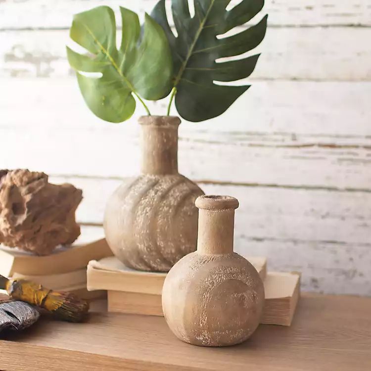 Natural Hand Carved Round Wooden Vases, Set of 2 | Kirkland's Home