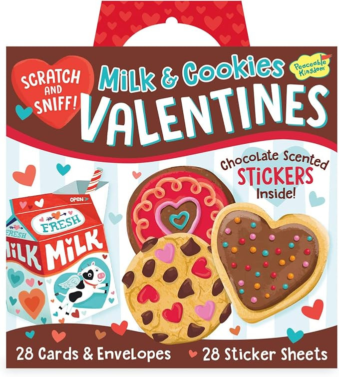 Peaceable Kingdom Milk and Cookies Valentines - 28 Chocolate Scented Sticker Card Pack | Amazon (US)