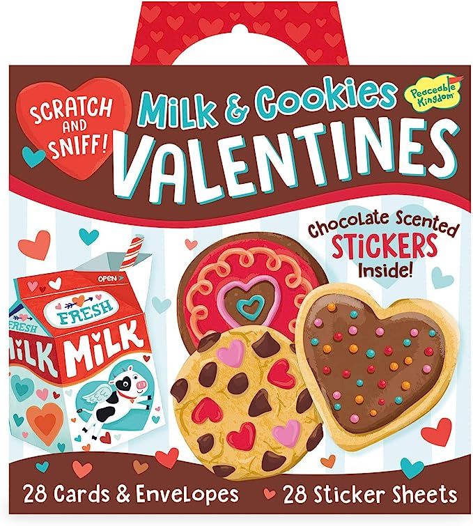 Peaceable Kingdom Milk and Cookies Valentines - 28 Chocolate Scented Sticker Card Pack | Amazon (US)