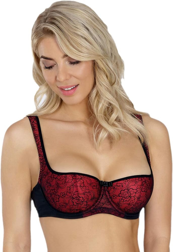 Rosme Women's Balconette Bra with Push Up Effect Plus Size Sexy Lace Demi Half Cup Bra Underwired... | Amazon (US)