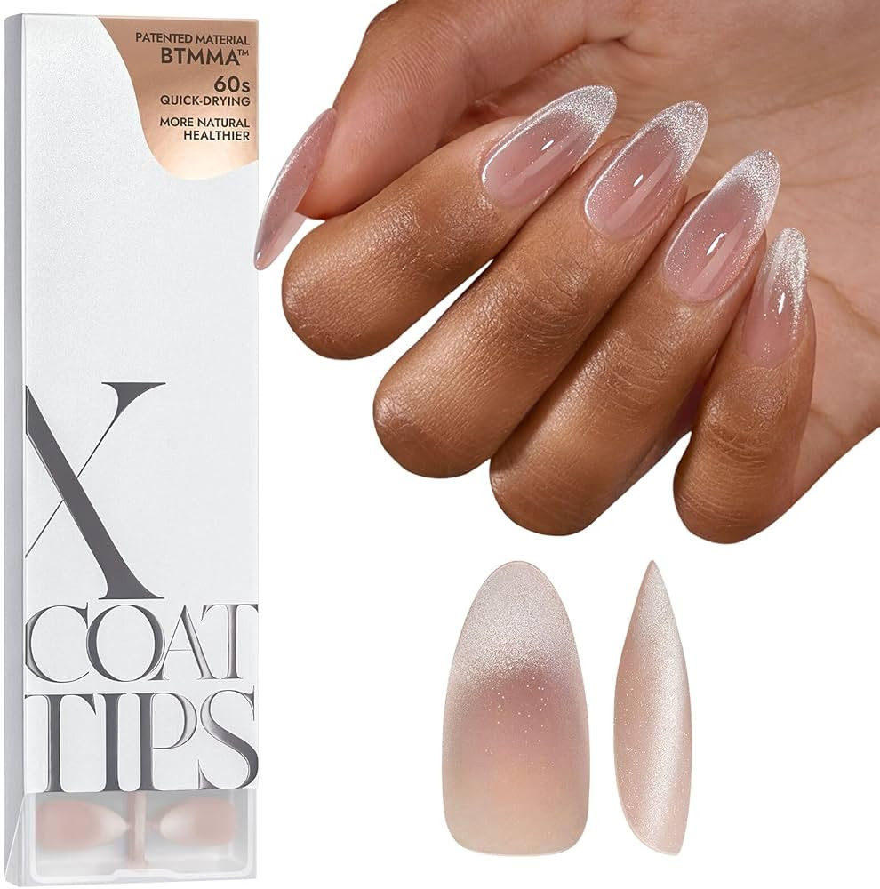 BTArtboxnails XCOATTIPS Cat Eye Nails - French Tip Press On Nails, Medium Almond Soft Gel Nail Ti... | Amazon (US)