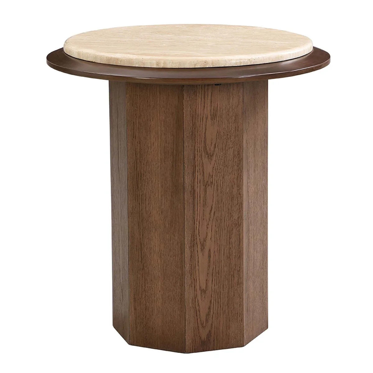 Round End Table, Travertine Top & WalnutByEbern Designs | Wayfair North America