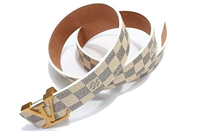 Louis Vuitton Fashion Belt Classic White Chess Grid Belt With Gold Buckle 38-40"(120cm) | Amazon (US)