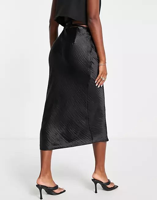 Topshop satin tie waist split midi skirt in black | ASOS (Global)