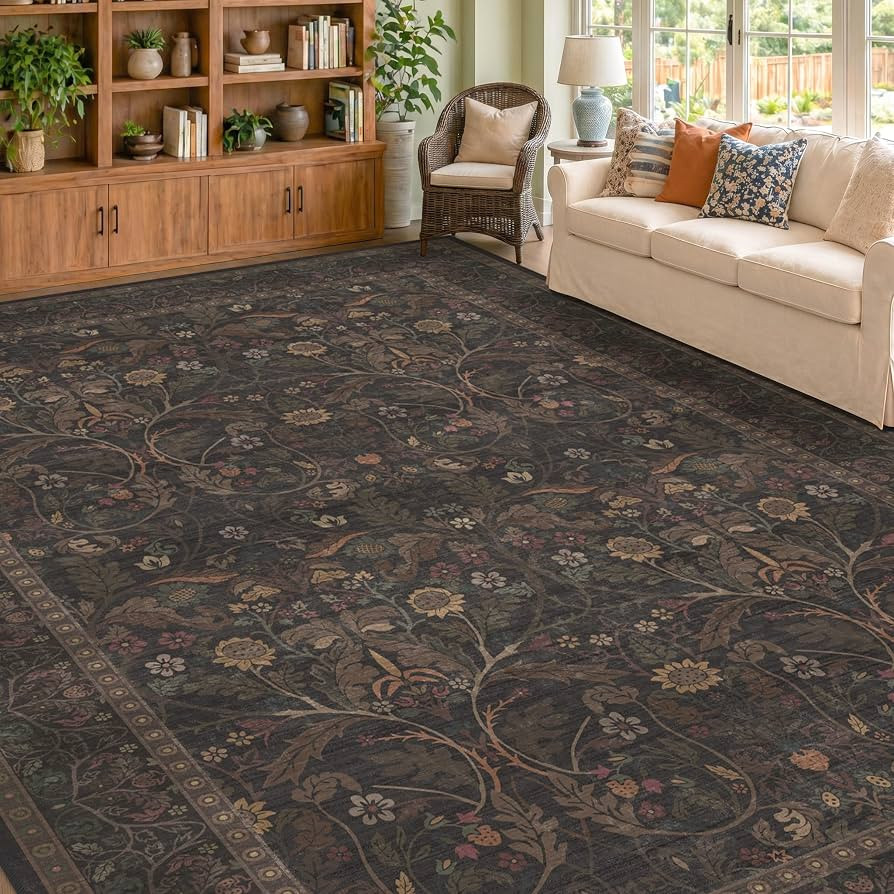 9x12 Botanical Big Rugs for Living Room, Machine Washable Soft Flower Area Rugs for Bedroom, 9 by... | Amazon (US)