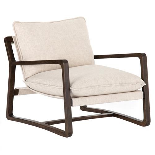 Ailyn Rustic Lodge Cream Performance Dark Brown Wood Occasional Arm Chair | Kathy Kuo Home