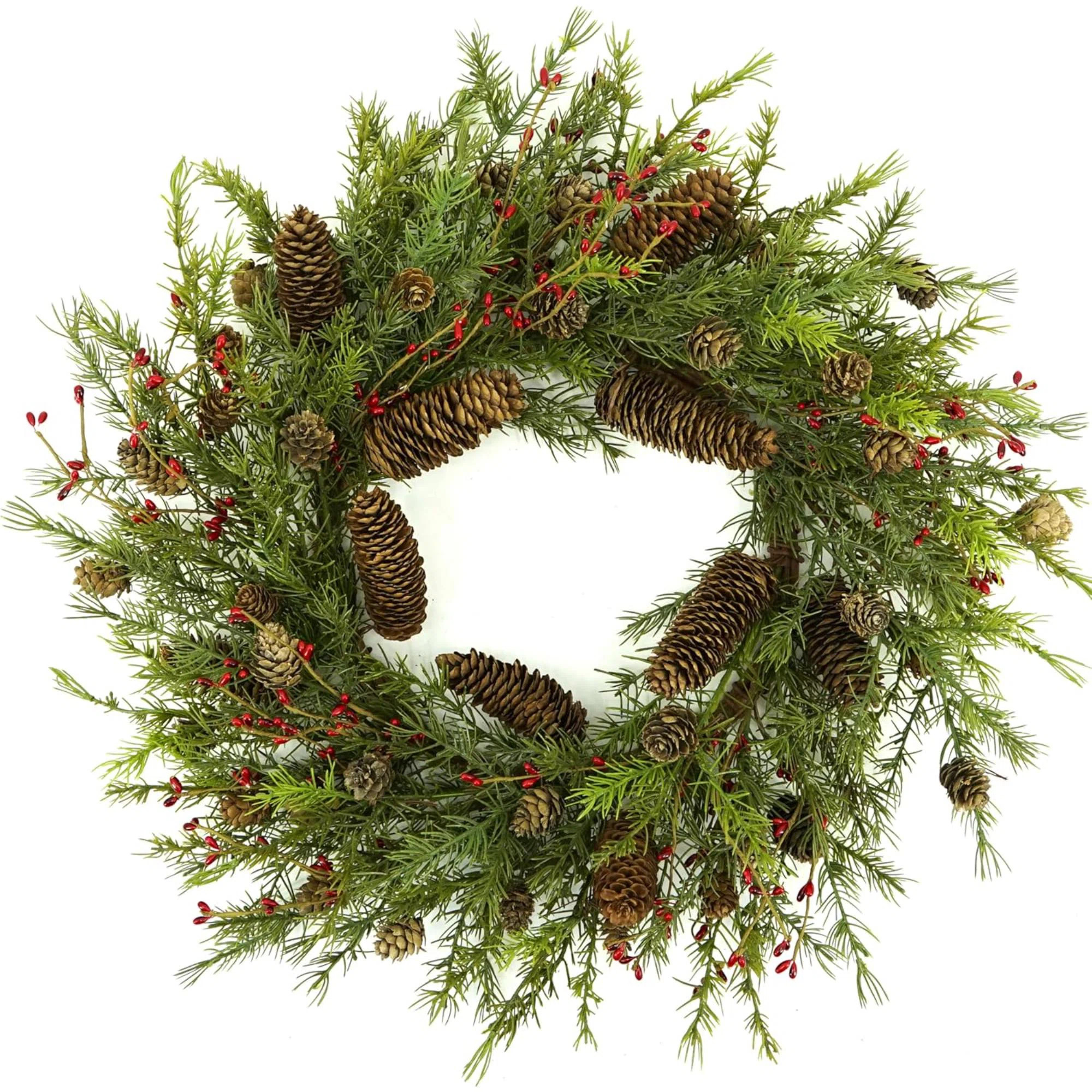 22 Inch Artificial Christmas Wreath With Pine Cones And Needles For Indoor Outdoor Holiday Home D... | Wayfair North America