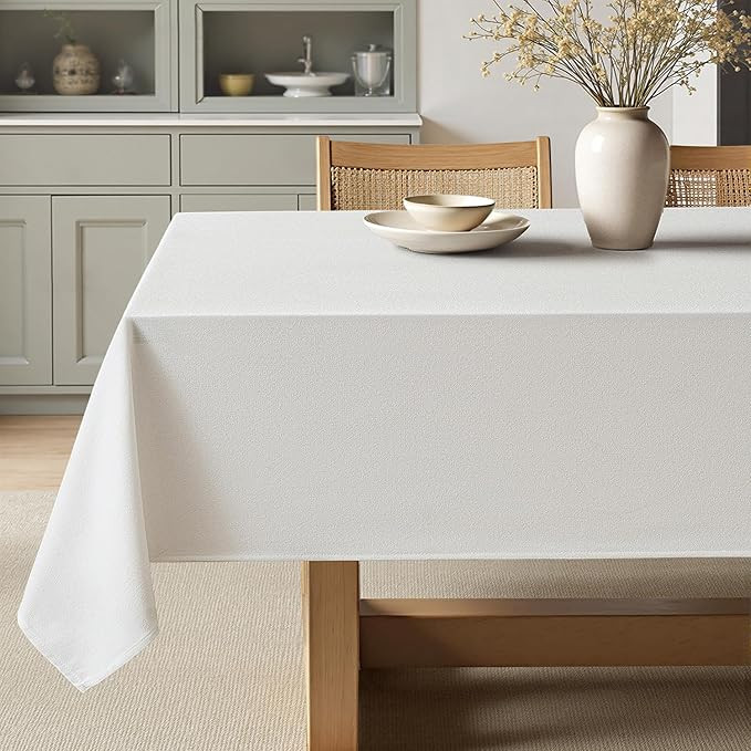 MIULEE White Linen Polyester Tablecloth 60x104 Inch Rectangle Table Cloth Waterproof,Stain Resist... | Amazon (US)
