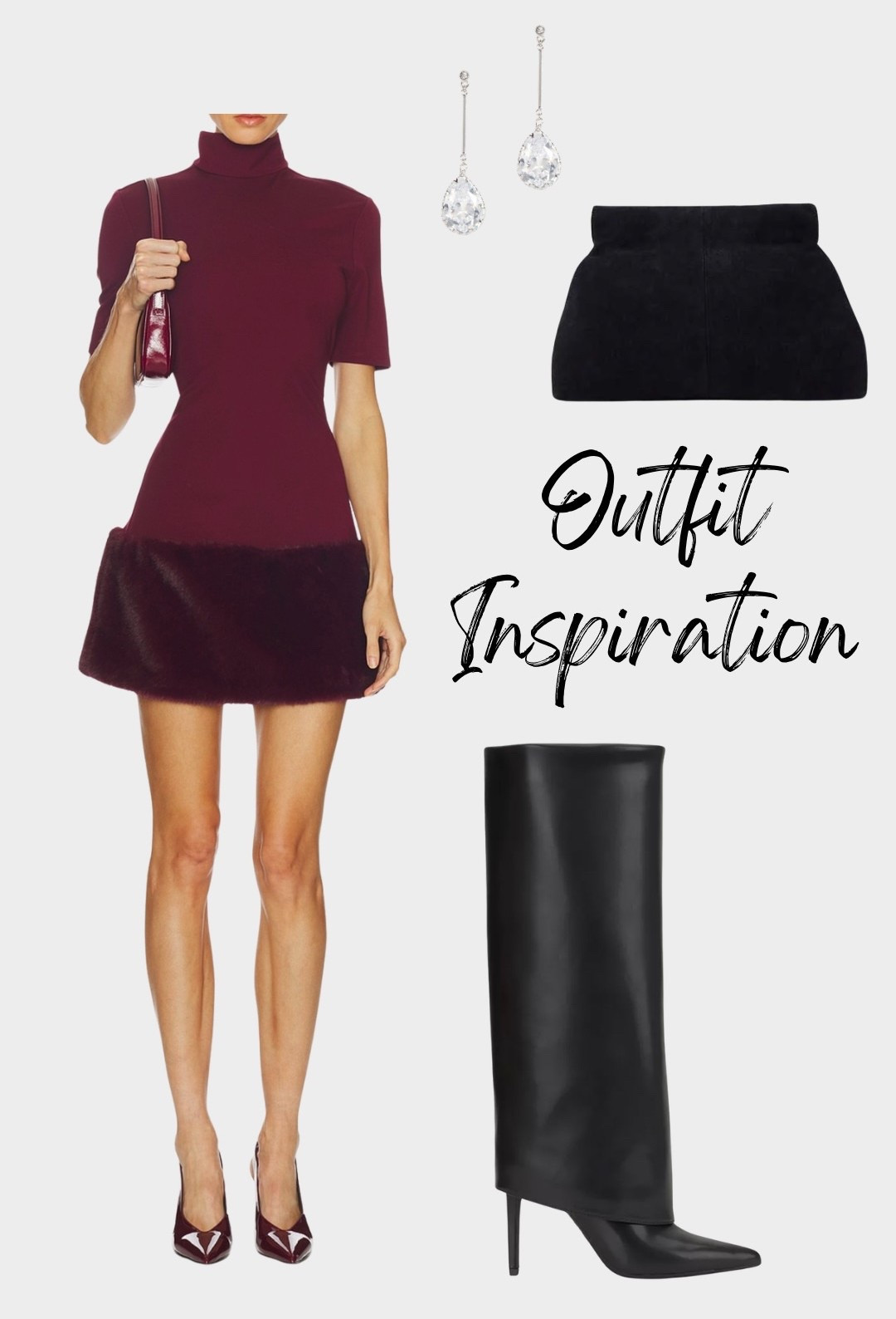 Wine dress, burgundy dress, black heeled boots, outfit inspiration, winter outfit, faux fur dress, black clutch, burgundy mini dresss

#LTKSeasonal #LTKBeauty #LTKootd