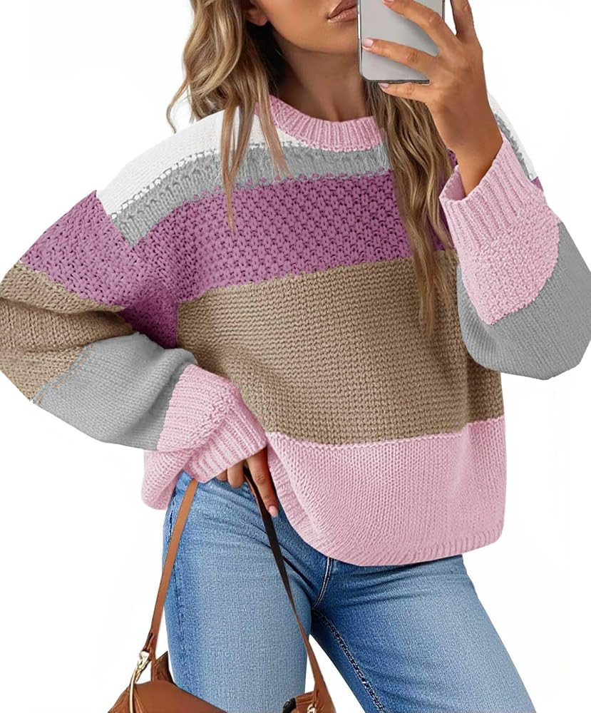 Saodimallsu Womens Color Block Cropped Sweaters 2025 Winter Trendy Casual Oversized Y2k Going Out... | Amazon (US)