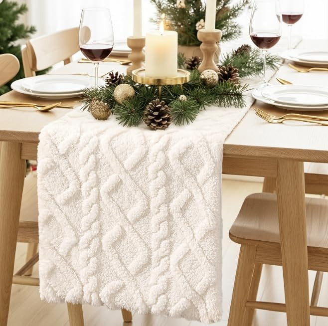 Christmas Table Runner: Faux Fur Table Runner with Crossed Diamond Textured Pattern, Farmhouse Cr... | Amazon (US)